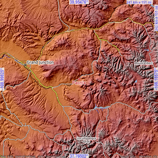 Topographic map of Paonia