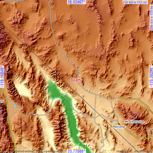 Topographic map of Beatty