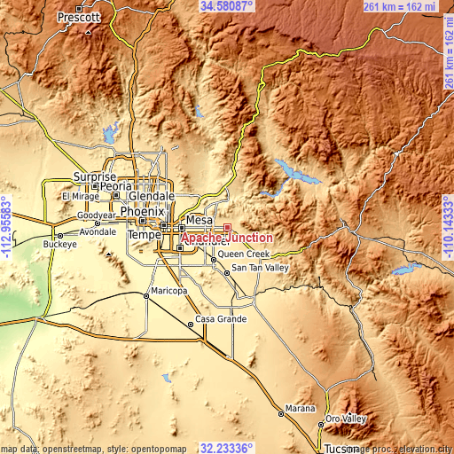 Topographic map of Apache Junction