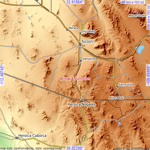 Topographic map of Arivaca Junction