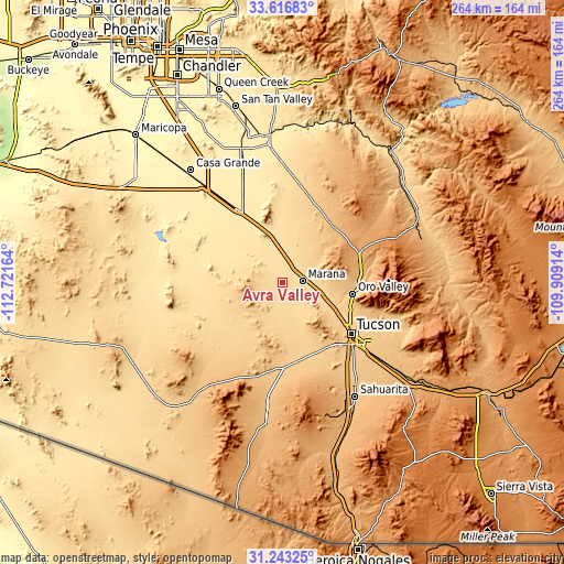 Topographic map of Avra Valley