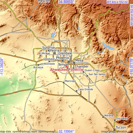 Topographic map of Ahwatukee Foothills