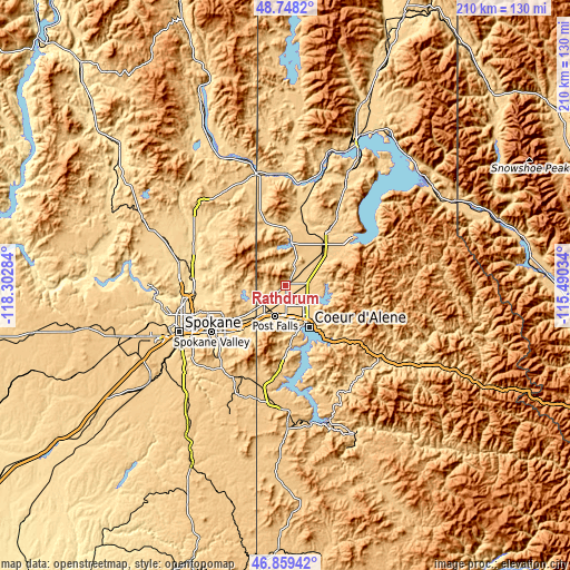 Topographic map of Rathdrum