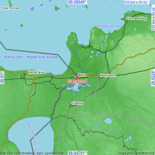 Topographic map of Ivangorod