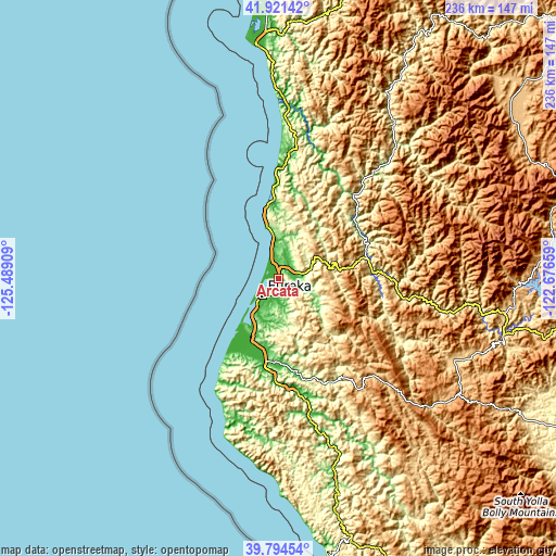 Topographic map of Arcata