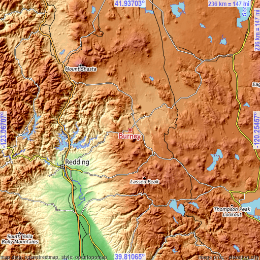 Topographic map of Burney