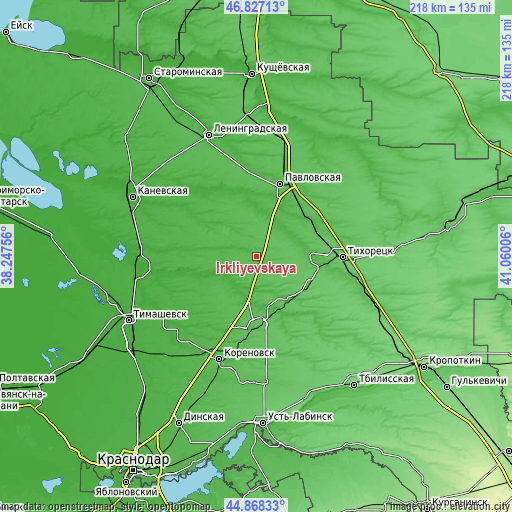 Topographic map of Irkliyevskaya