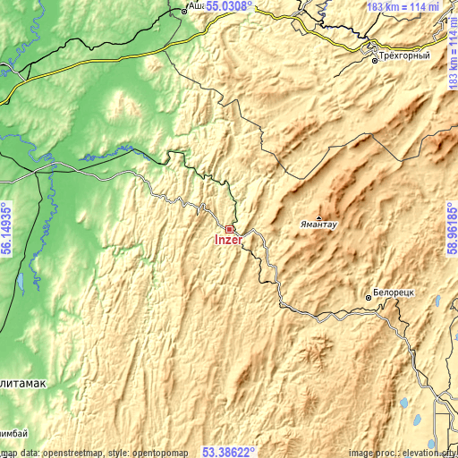 Topographic map of Inzer
