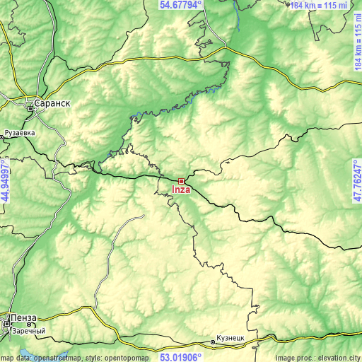 Topographic map of Inza