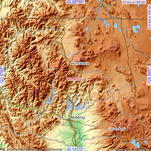 Topographic map of Dunsmuir