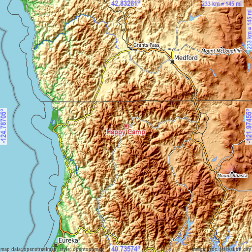 Topographic map of Happy Camp