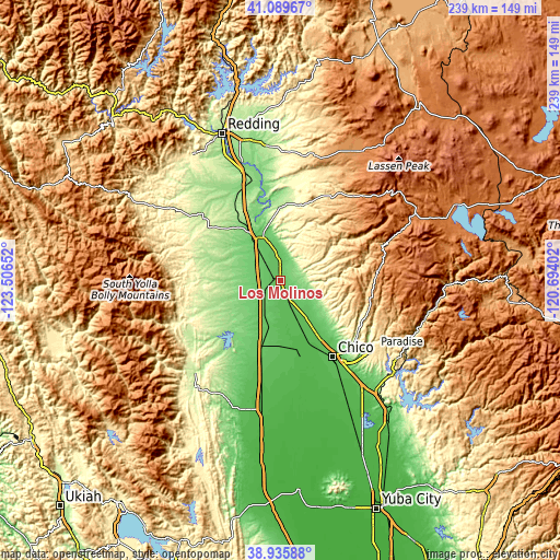 Topographic map of Los Molinos