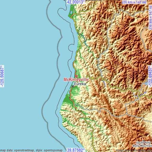 Topographic map of McKinleyville