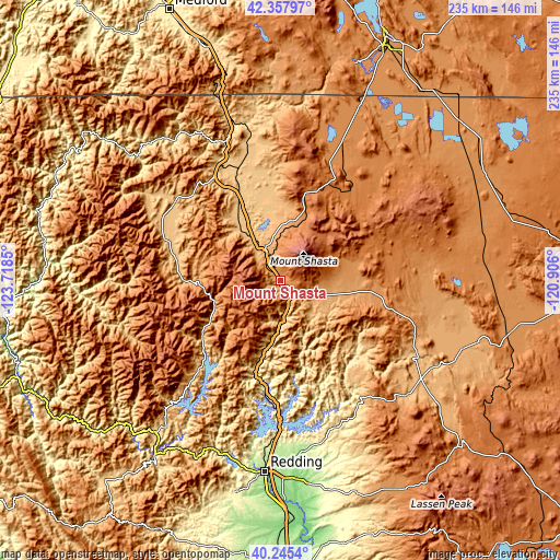 Topographic map of Mount Shasta