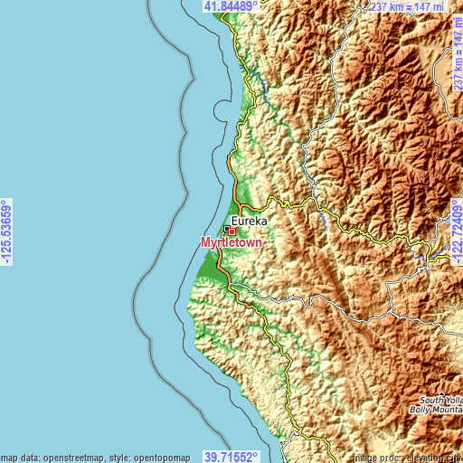 Topographic map of Myrtletown