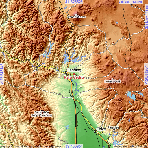 Topographic map of Palo Cedro