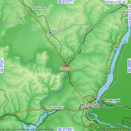Topographic map of Ilovlya