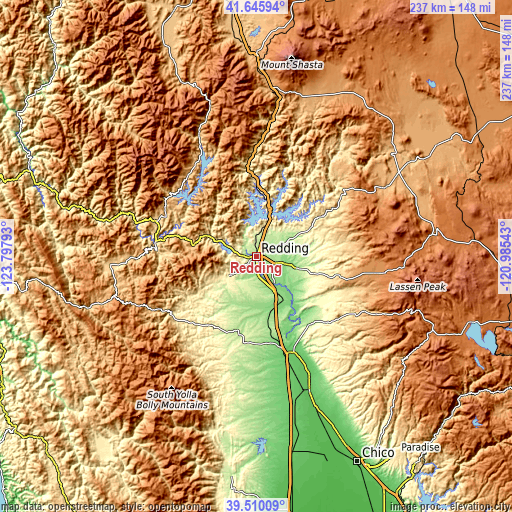 Topographic map of Redding