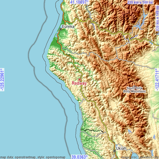 Topographic map of Redway