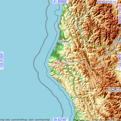 Topographic map of Rio Dell