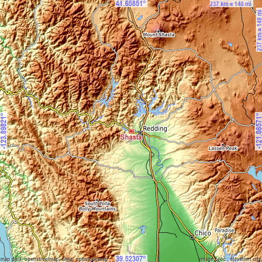 Topographic map of Shasta