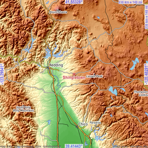 Topographic map of Shingletown