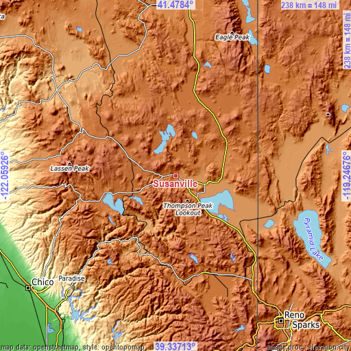 Topographic map of Susanville