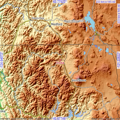 Topographic map of Yreka