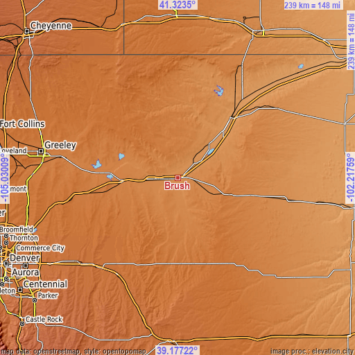 Topographic map of Brush