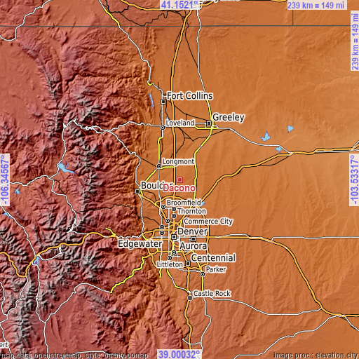 Topographic map of Dacono