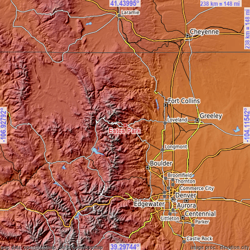 Topographic map of Estes Park