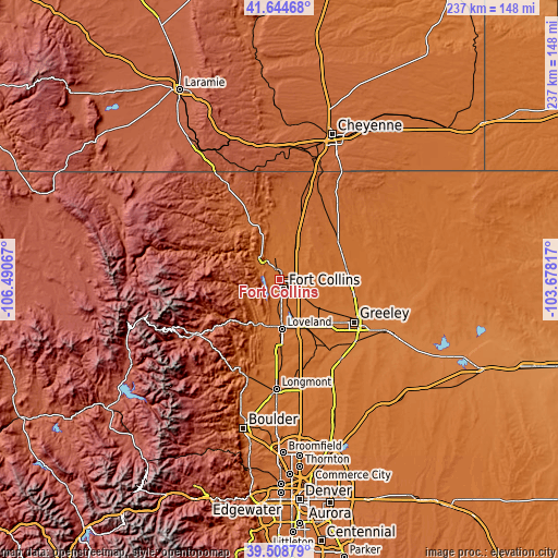 Topographic map of Fort Collins