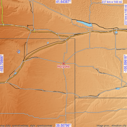 Topographic map of Holyoke