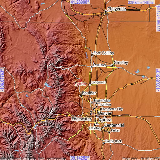 Topographic map of Lyons