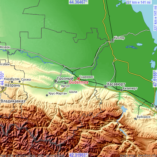 Topographic map of Gudermes