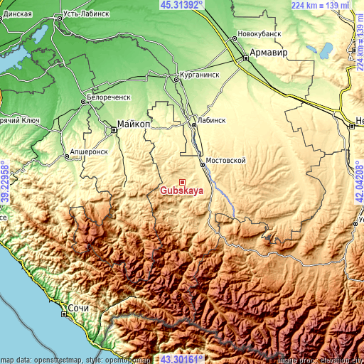 Topographic map of Gubskaya