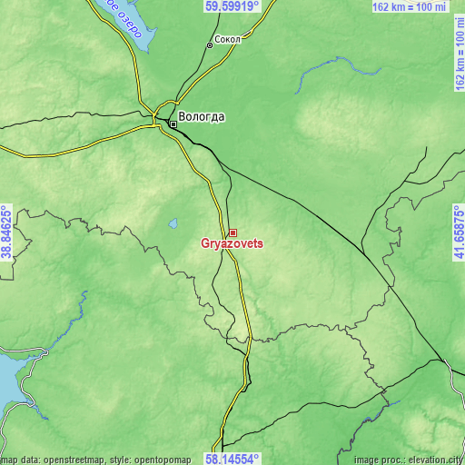 Topographic map of Gryazovets