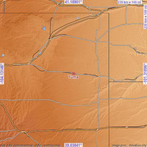 Topographic map of Yuma