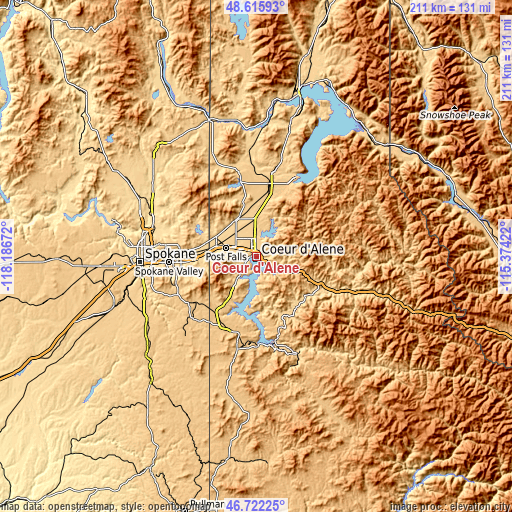 Topographic map of Coeur d'Alene