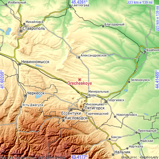 Topographic map of Grecheskoye