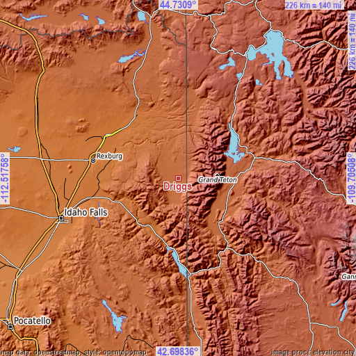 Topographic map of Driggs