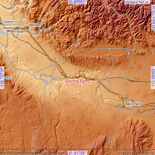 Topographic map of Glenns Ferry