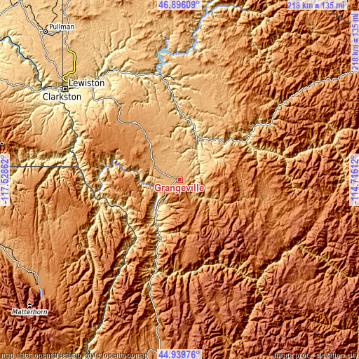 Topographic map of Grangeville