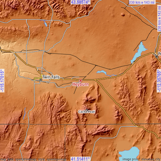 Topographic map of Heyburn