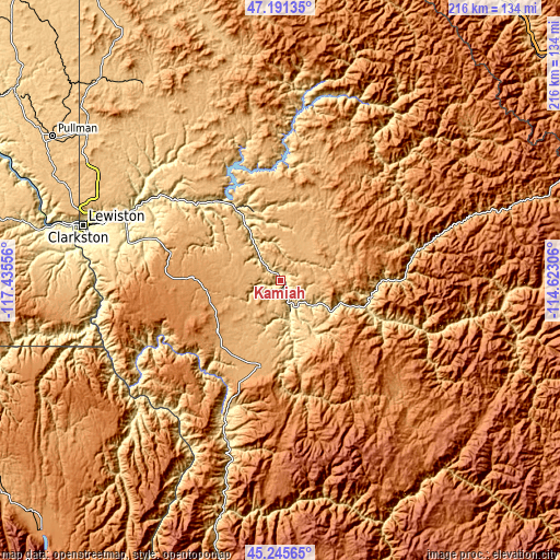 Topographic map of Kamiah