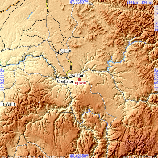 Topographic map of Lapwai