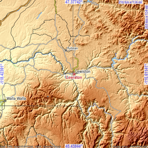 Topographic map of Lewiston