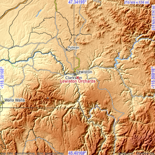 Topographic map of Lewiston Orchards