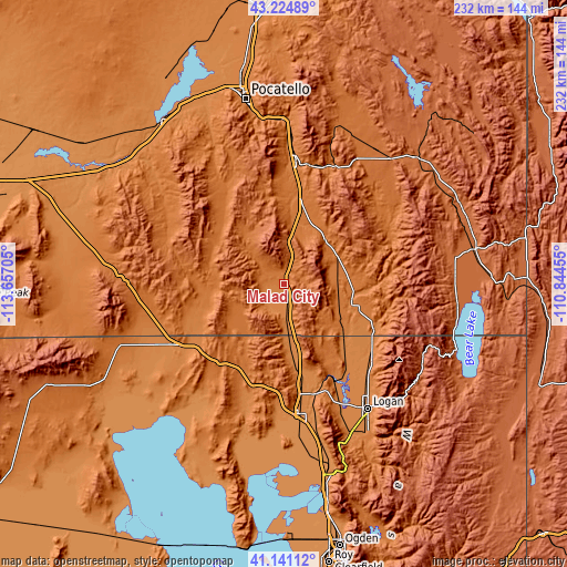 Topographic map of Malad City