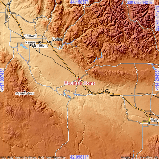 Topographic map of Mountain Home